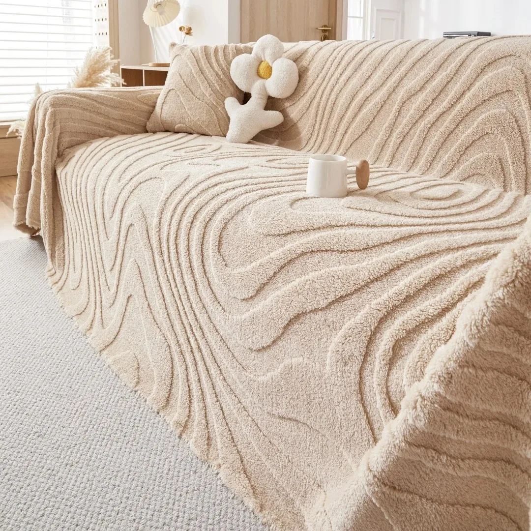 Flannel Jacquard Sofa Cover Throw Blanket Nordic Style Ultra Soft & Extra Warm Versatile Home Use Easy Care Machine Washable