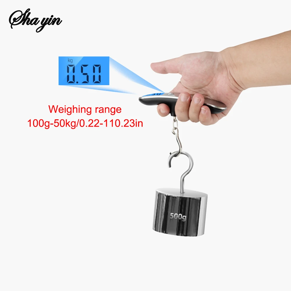 휴대용 저울 디지털 LCD 디스플레이 110lb/50kg 전자 수하물 교수형 가방 여행 무게 수하물 낚시 저울 후크