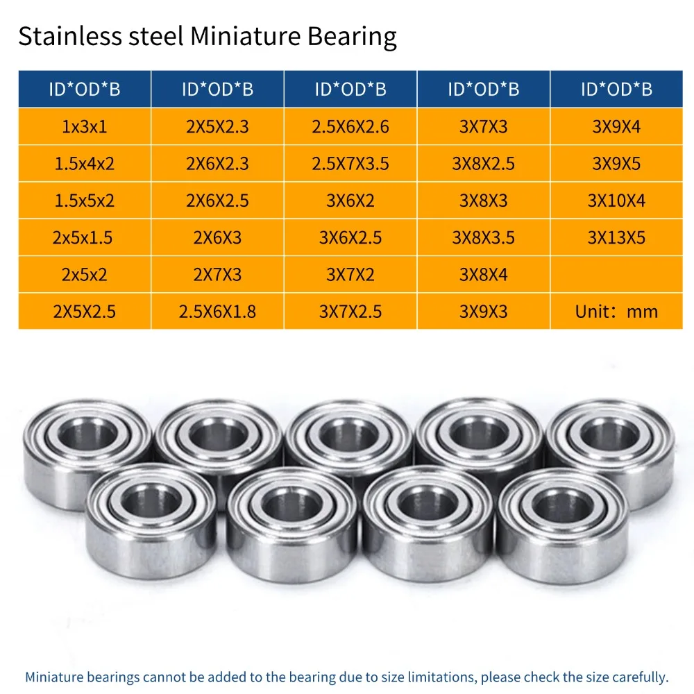 10PCS Stainless Steel Miniature Bearing Inner Diameter 1/2/2.5/3 Mm High Quality High-speed Bearing