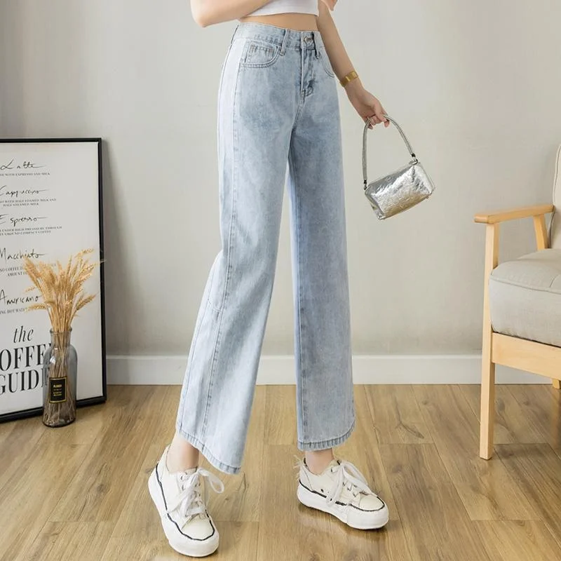 

Широкие джинсы больших размеров с высокой талией, весенние синие джинсы из искусственной ткани Cleanfit Sle, женские джинсы с девятью точками, повседневные женские джинсы