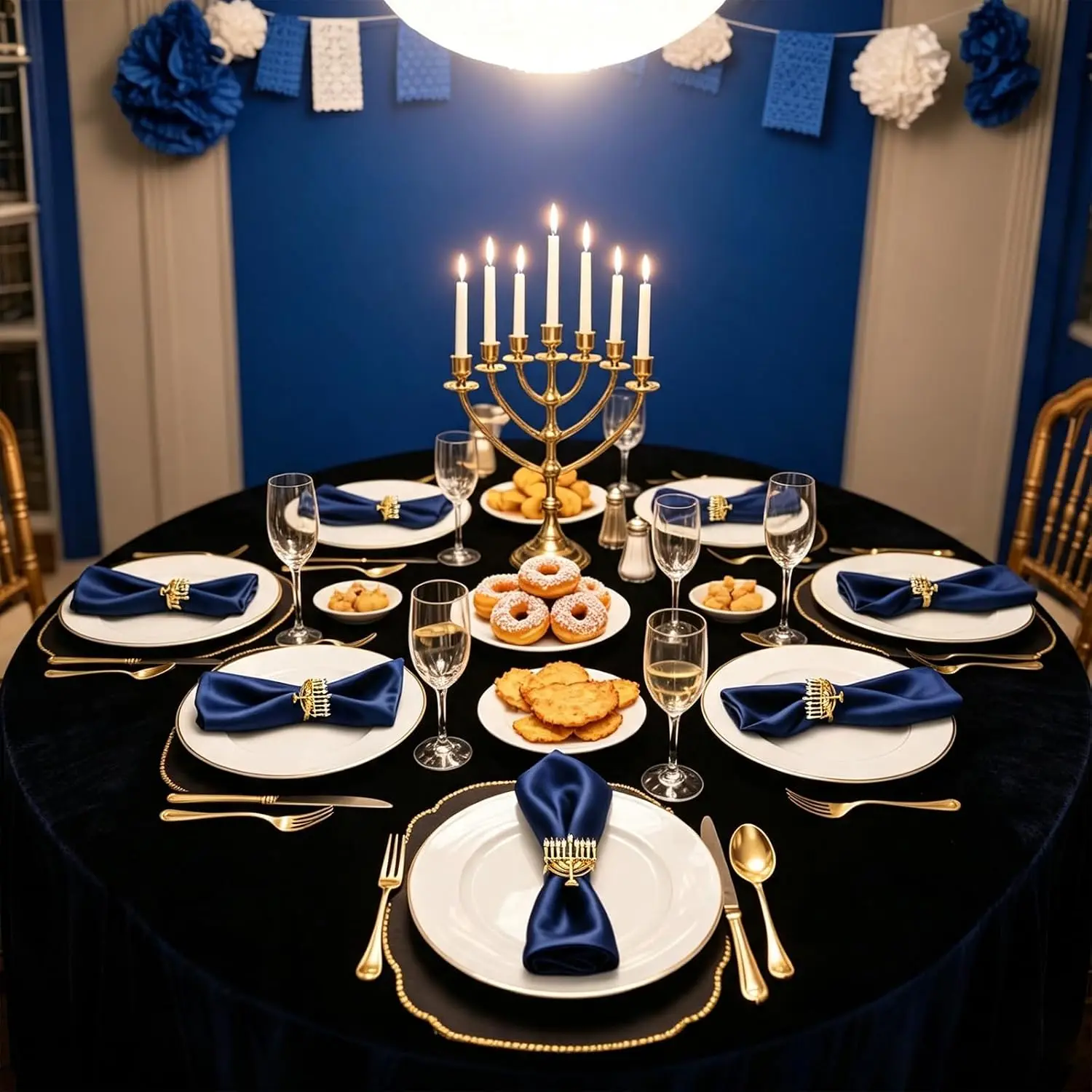 6Pcs Hanukkah Menorah Napkin Rings Gold Silver Rhinestone Star Cloth Holder Buckles Set Chanukah Jewish Party Table Decoration view 6