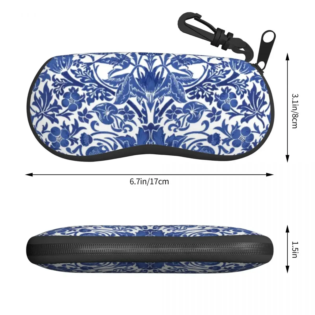 Porcelain Blue Oriental Bird Pattern Sunglasses Soft Case Neoprene Zipper Chinoiserie Shell Eyeglass Case Custom Protective Box