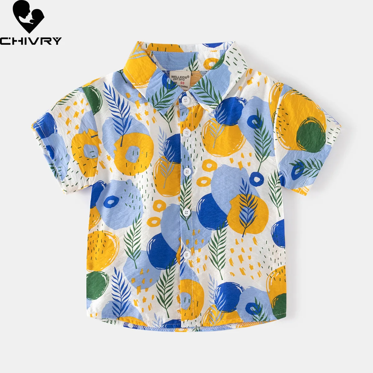 New 2024 Boys Summer Cartoon Beach Resort Style Print Shirts Kids Short Sleeve Lapel Blouse Shirt Children Casual Tops Clothing