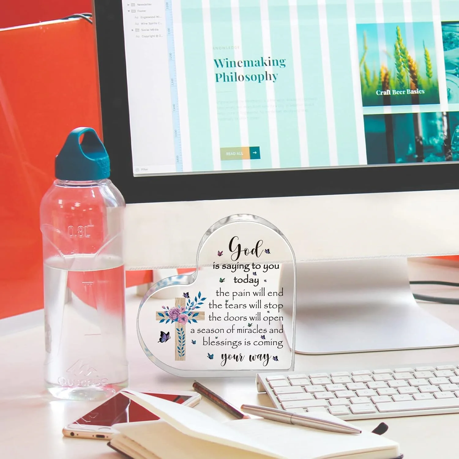CIFBUY Acrylic Plaque 2D Flat Heart Shape Bible Verse Wall Desktop Decor Religious Prayer Room Ornament Inspirational Gift