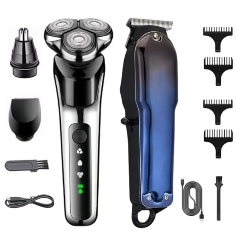 

Rechargeable Electric Shaver for Men with Nose Trimmer and Sideburns Hair Clipper Trimmer in Black for Precision Grooming