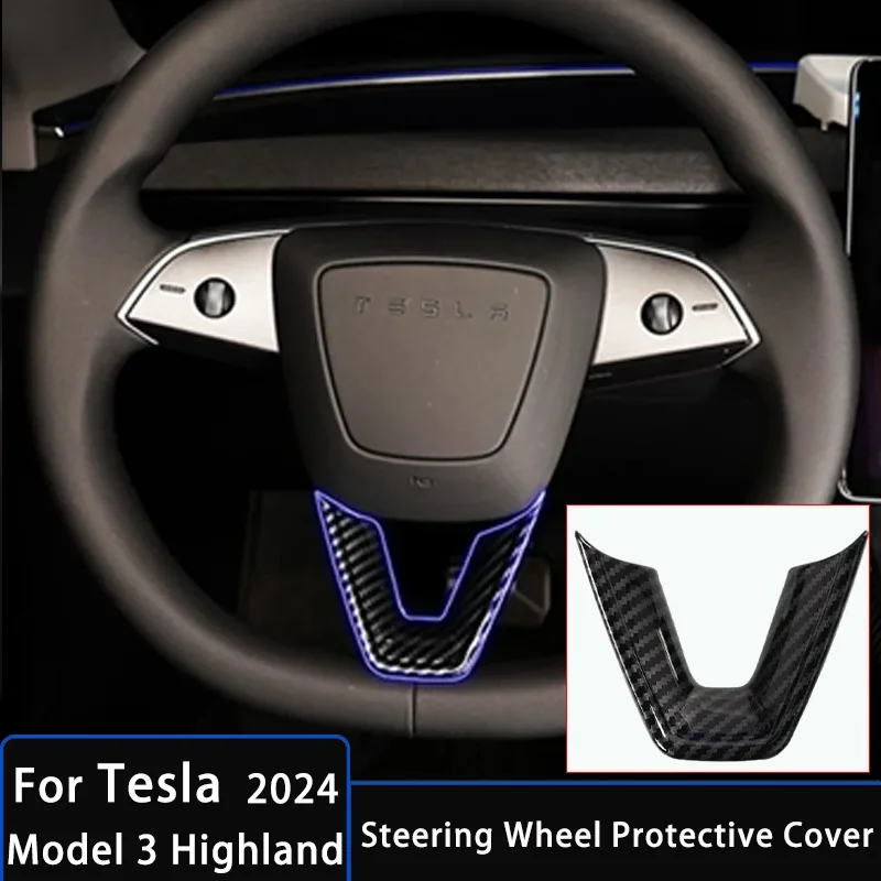 

For Tesla Model 3 Highland 2024 ABS Carbon Fiber Pattern Steering Wheel Cover Trim Steering Wheel Cover Trim Interior Accessorie