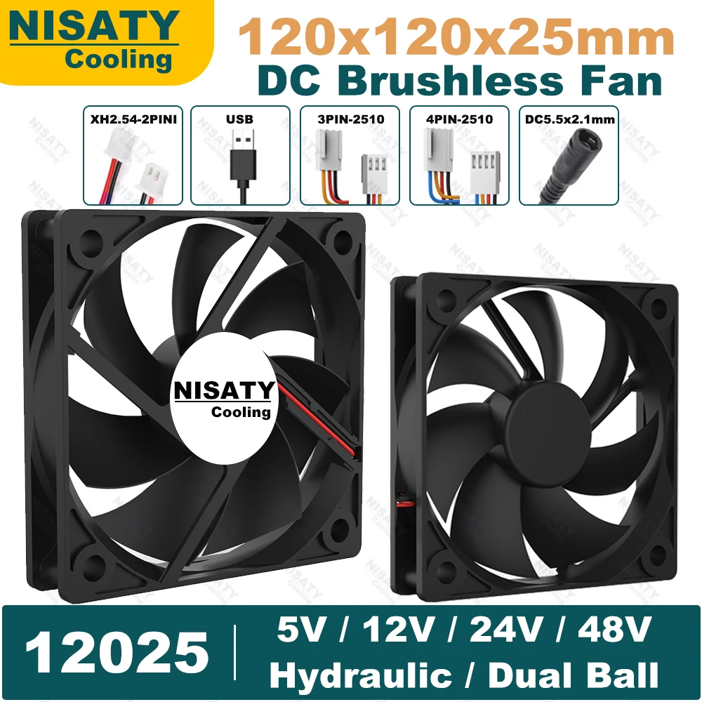 Nisaty Cooling Black 5V/12V/24V/48V 120mm PC Fan Computer Cooling Fan