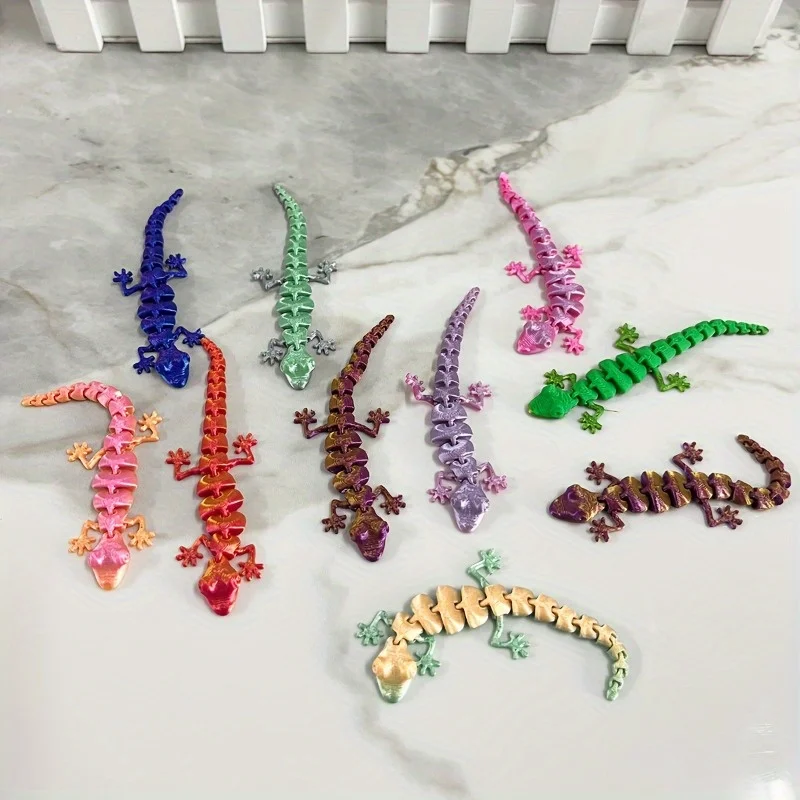 3D พิมพ์ Mini Lizard ตุ๊กตาสัตว์ของเล่นข้อต่อที่สร้างสรรค์ Movable เด็กของขวัญตกแต่งฉากบ้านจําลอง, สีสุ่ม