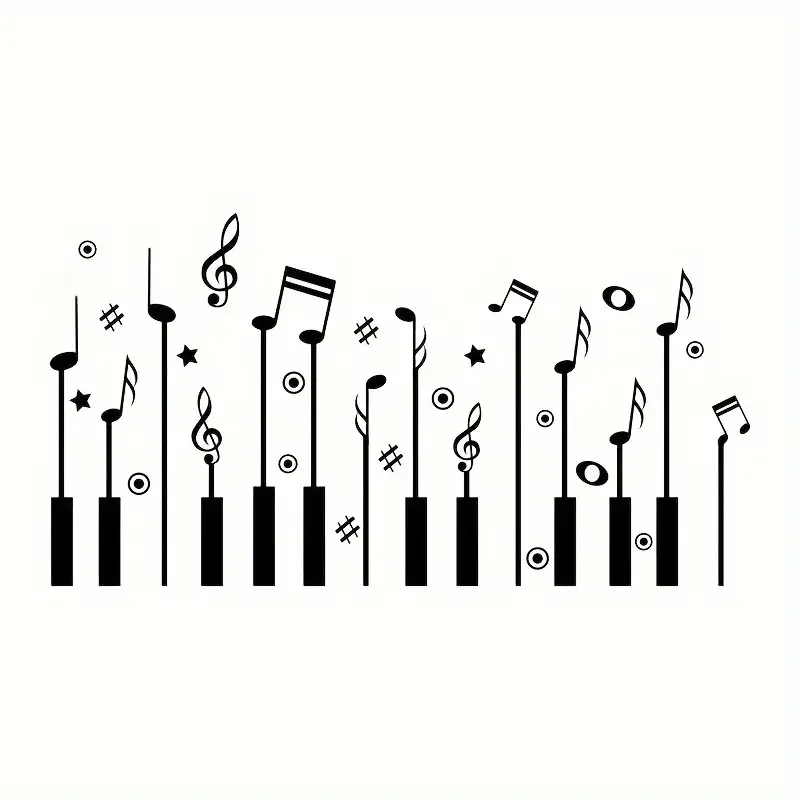 1pc Creative Wall Sticker, Music Note Piano Pattern Self-Adhesive Wall Stickers, Bedroom Entryway Living Room Porch Home Decorat view 3