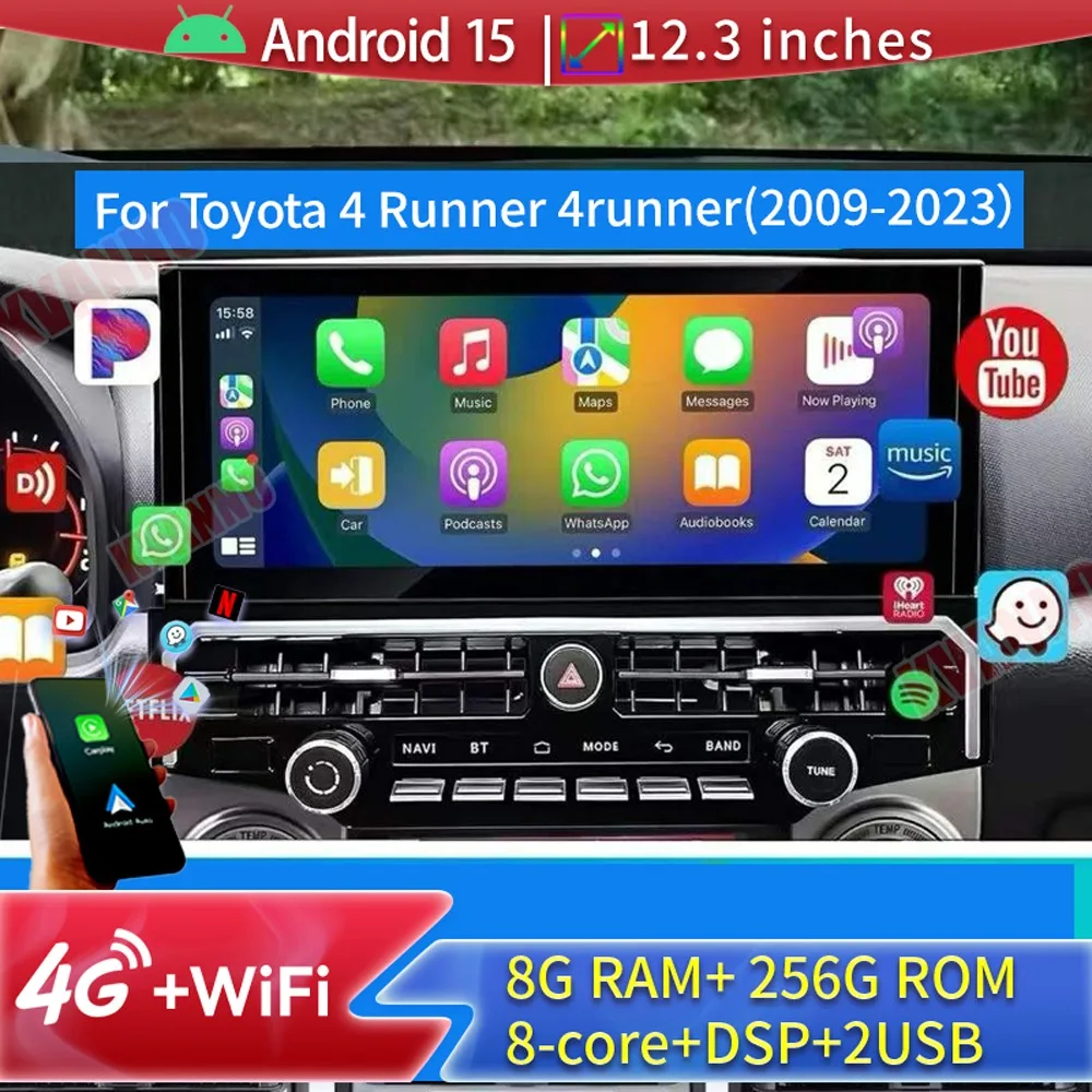 Car Multimedia Video Player For Toyota 4 Runner 4runner 2009-2023 Wireless CarPlay Auto BT FM USB Car Radio Audio Player 4G WiFi