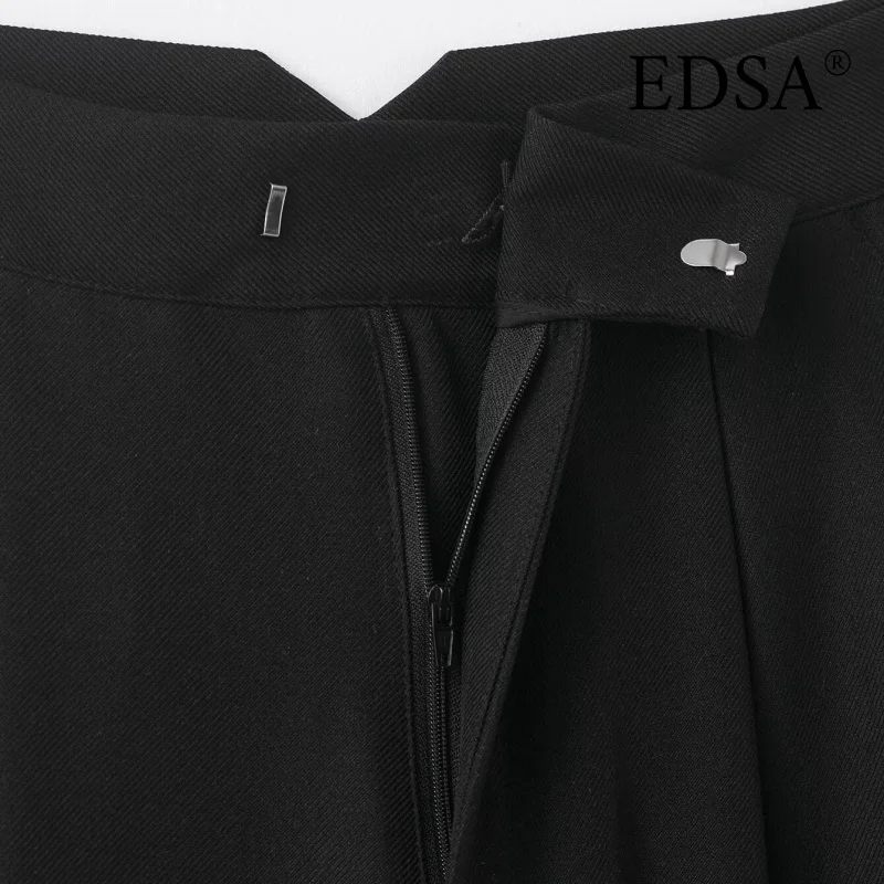 EDSA – pantalon plissé taille moyenne pour femme, pantalon Long à jambe droite, assorti avec tout