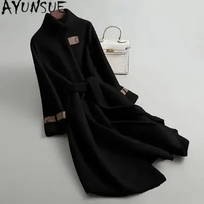 

100% AYUNSUE Sheep Shearing Jacket Women Winter Fashion Mid-length Lamb Wool Coat Female Elegant Fur Coats Chaquetas Para Mujer