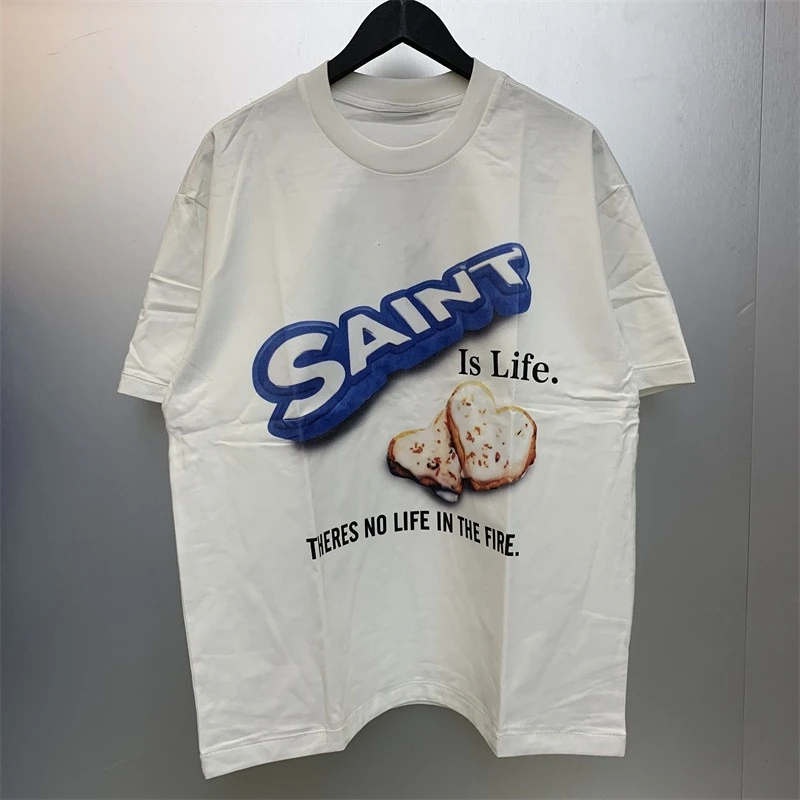 تي شيرت Saint Men قطني أنيق للشارع مقاس كبير Y2k صيفي كاجوال بأكمام قصيرة للرجال والنساء تي شيرت ممتاز ناعم وفضفاض