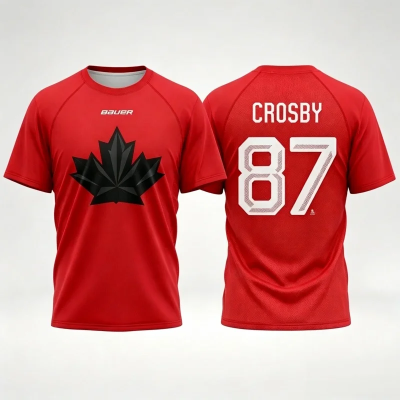 Sommer Kanada Eishockey Rotes T-Shirt 3D-Druck McDavid 97 Crosby 87 MacKinnon Sublimations-Sportfan-Jersey Tops Familien-Kinder-T-Shirts – Detail 1