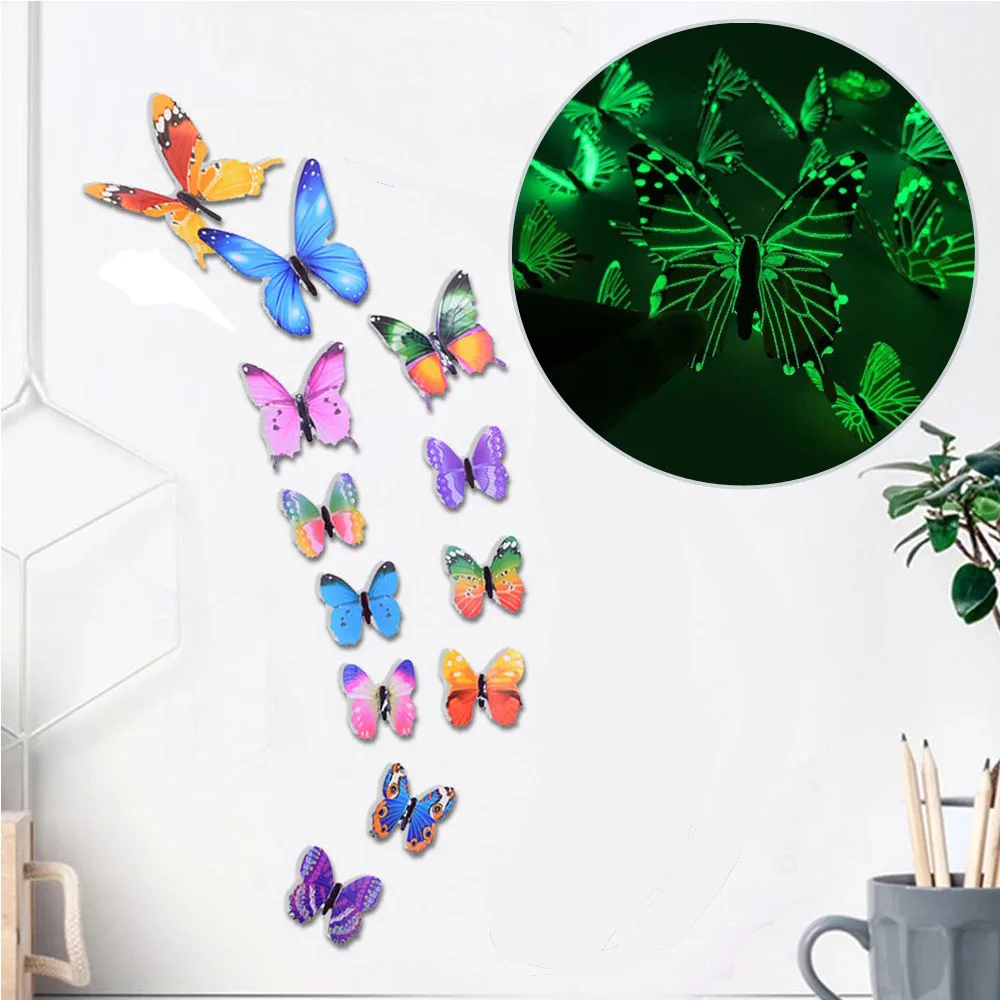 

12pcs Luminous 3D Butterfly Wall Sticker for Kids Bedroom Home Living Room Fridge Decal Party Gathering Props Glow in Dark