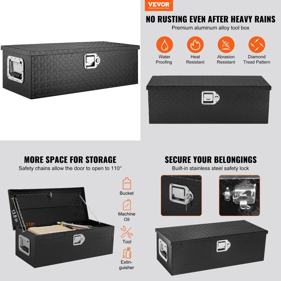 

VEVOR Heavy Duty Aluminum Truck Bed Tool Box Plate Tool Box with Side Handle and Lock Keys Storage Tool Box Chest Box Organize