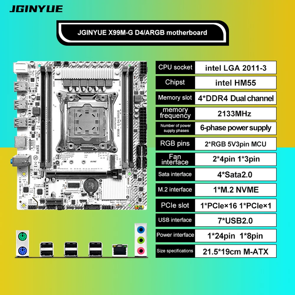 JGINYUE X99M-G D4/ARGB motherboard X99 DDR4 ARGB For Computer 4* DDR4 64G LGA 2011-V3 PCI-E 3.0 Micro ATX Motherboard