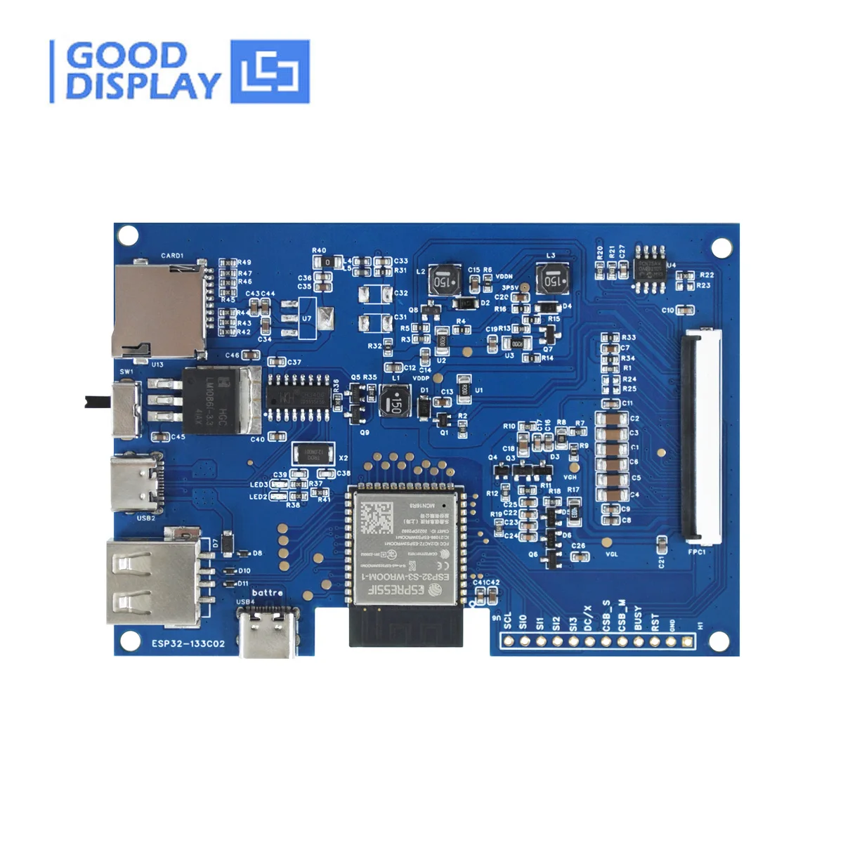 GooDisplay 13.3" E6 Color E Ink Display Driver Board, Wi-Fi/USB/SD Card Support, ESP32-133C02