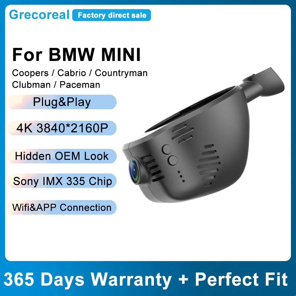 

Grecoreal Dash Camera for BMW Mini Cooper S Cabrio Countryman Clubman Paceman Front Rear Dual 4K Wifi Dashcam Car Dash Cam DVR