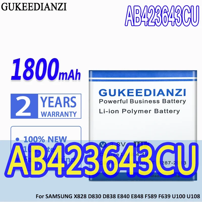 

Аккумулятор GUKEEDIANZI большой емкости AB 423643 CU 1800 мАч для Samsung X828 D830 D838 E840 F589 F639 U100 U308 U600 X820 Аккумулятор