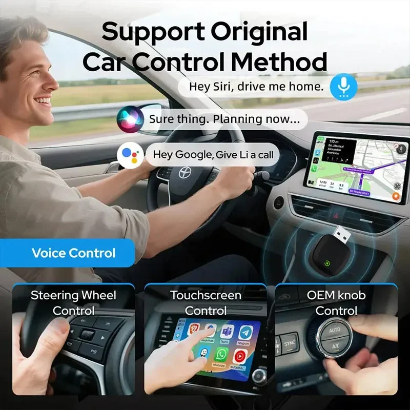 TrolinkTek Wireless CarPlay Android 2026 New Smart Auto Adapter Hassle-Free Plug&Play Stable BT WiFi Connect OTA Upgradable