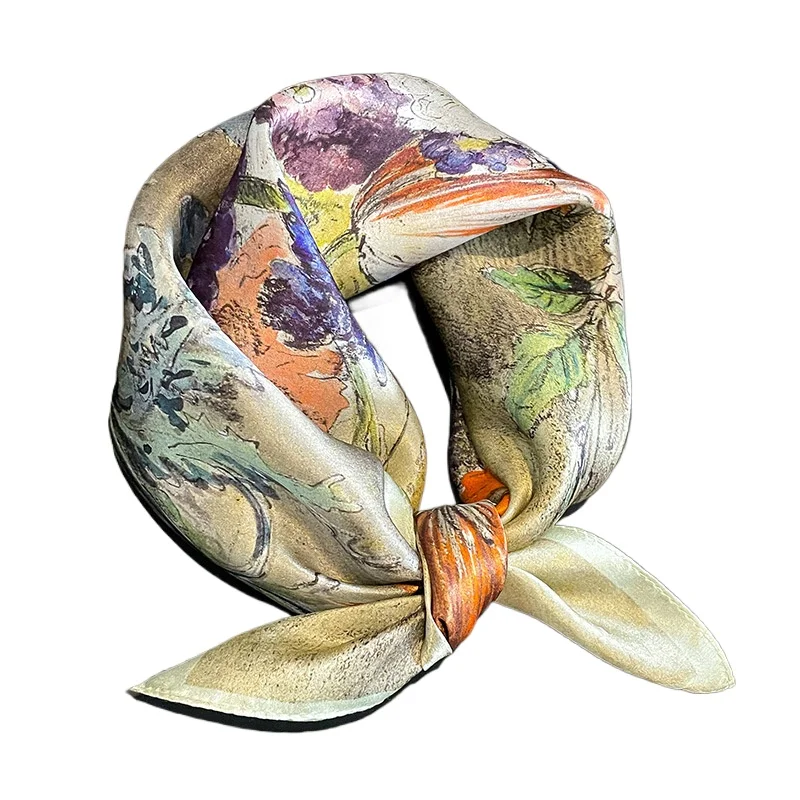 Luxury Brand 100% Natural Silk Scarf Women Design Small Square Shawl Hair Ribbon Headband Fashion Neckerchief Bandana