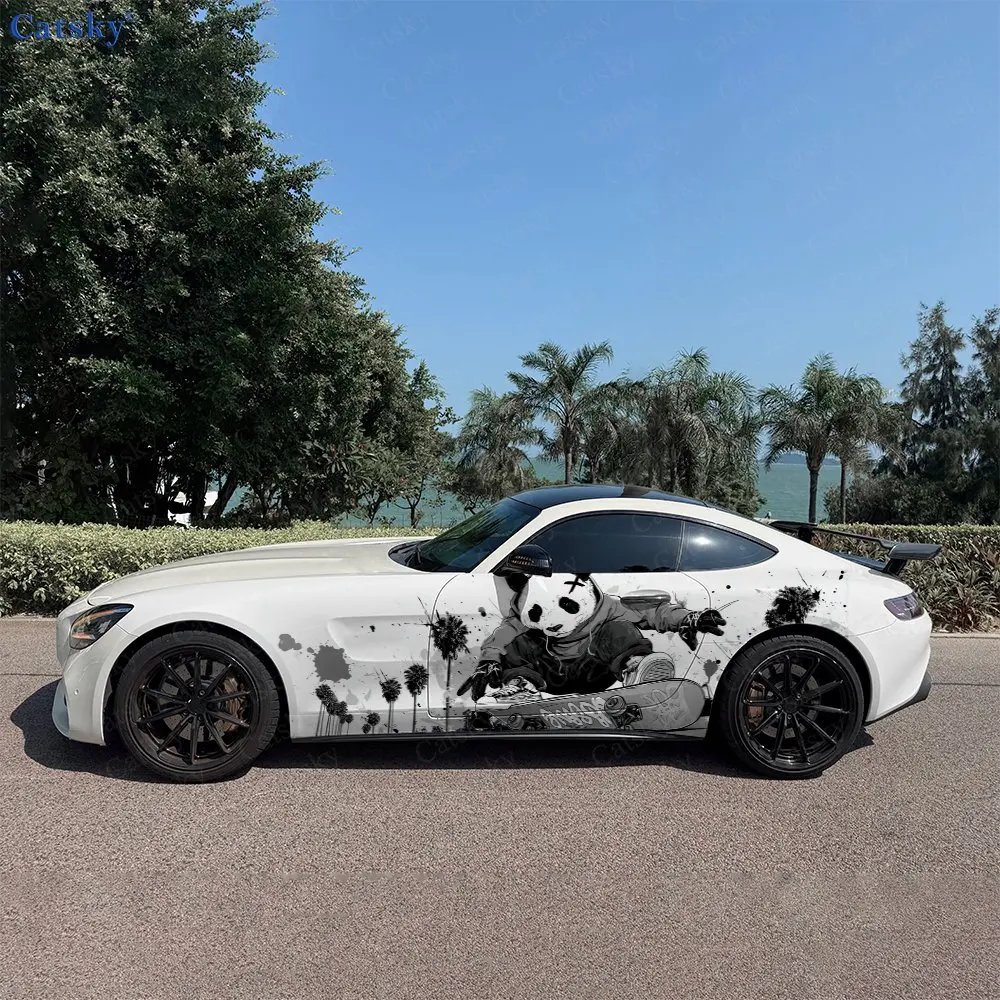 2pcs Street Panda Vibe, Durable, Fade-resistant, Enhance Vehicle Aesthetics With Bold Artistic Design Car Vinyl Wraps