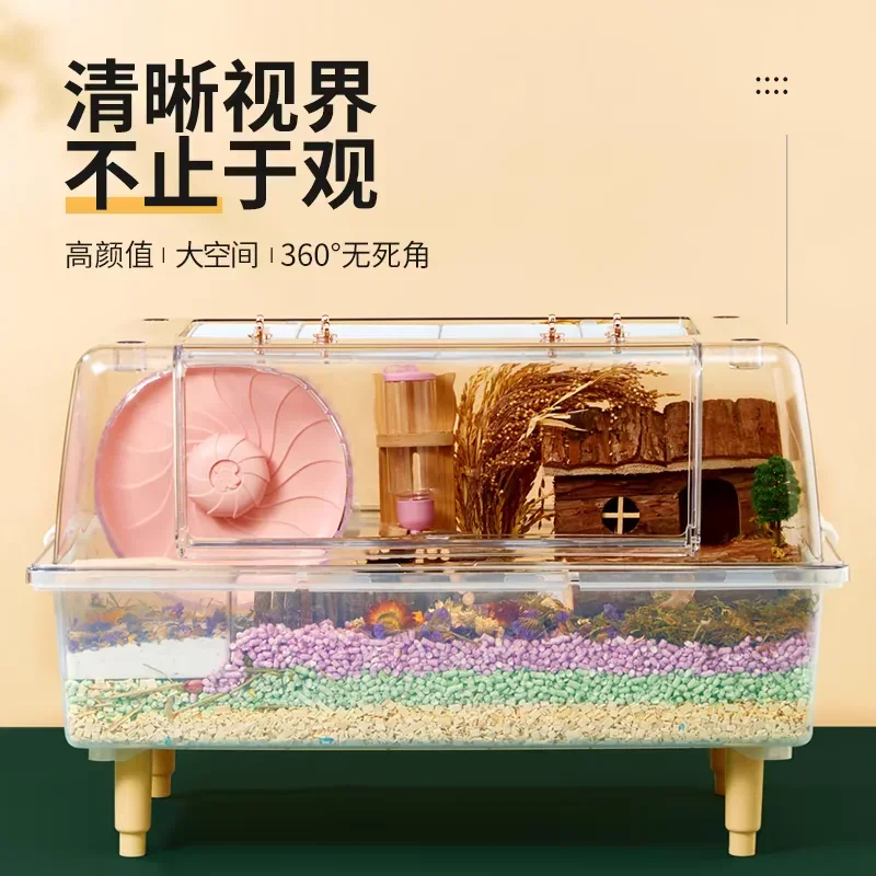 Hamster Cage-Acrylic Pet House with Viewing Window Crystal Clear Hamster Habitat for Dwarf Hamsters, Ventilated Transparent Cage view 5
