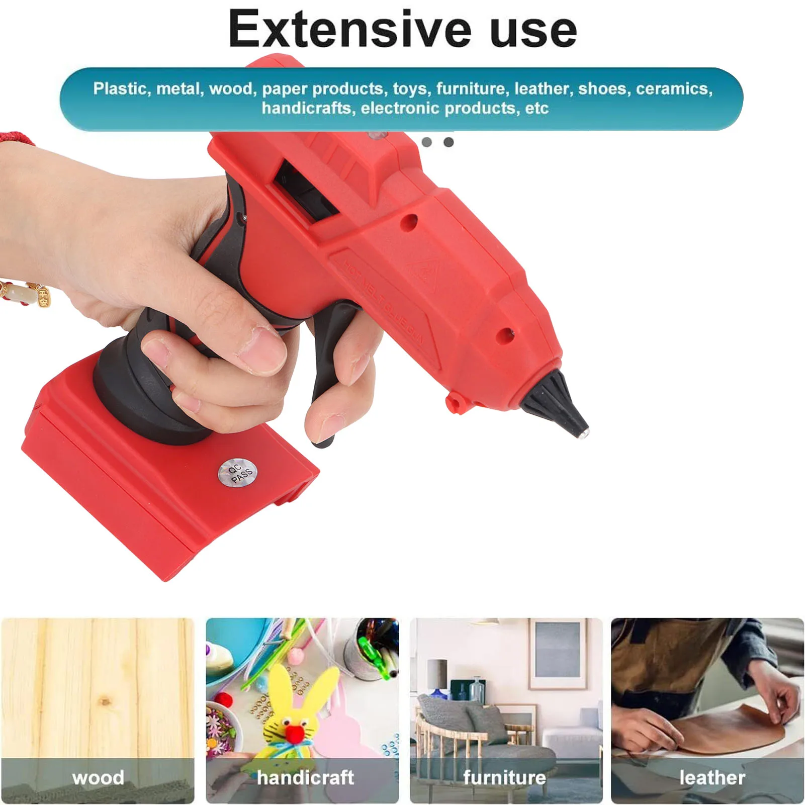 Handheld Power Glue Gun Good Compatibility Rubberized Handle Safe Wide Application Cordless Hot Glue Gun for Packaging Sealing