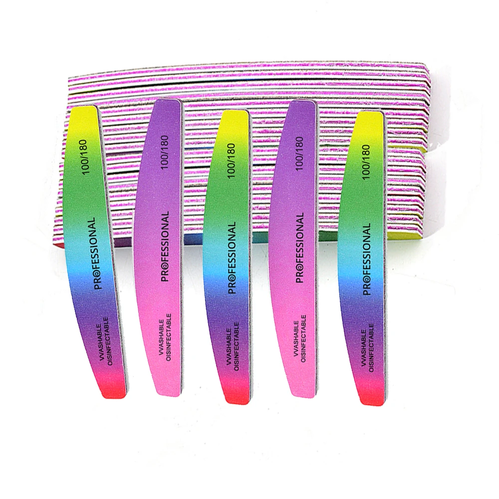 

20Pcs Washable Nail Files Buffer 100/180 Halfmoon Colorful Sandpaper Nails File Emery Board Sanding Files Pedicure Manicure Tool
