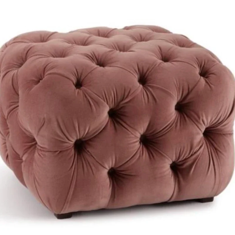 Color Customizable Fabric Velvet Lounge Living Room Furniture Square Tufted Footstool