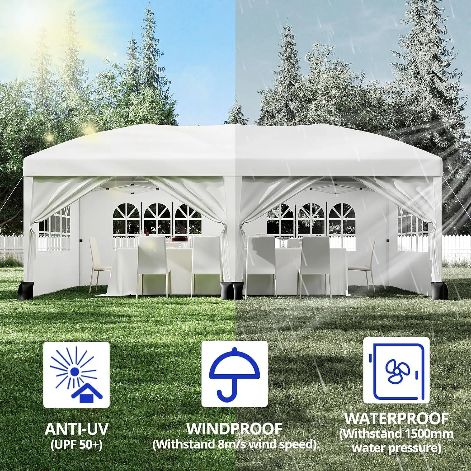 Garvee 10x20ft Pop‑Up Canopy Tent w/Window Sidewalls  Folding Gazebo Tent Party Tent  Waterproof Outdoor Shelter Light-transparent Sidewall Windows Weatherproof 0xford Fabric