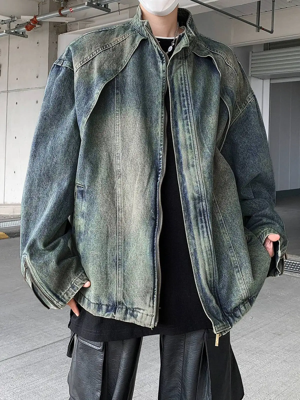 Image 4: Veste en jean pour homme 2026 – Nouvelle veste en jean déstructurée épaisse pour homme, coupe ample, style rétro américain, col montant, fermeture éclair, manteau d'extérieur