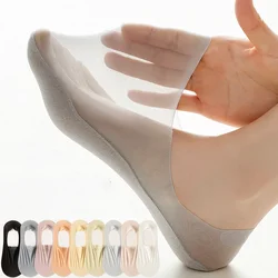 3/6 Pairs/lot Women's Ultra-thin Invisible Boat Socks High Quality Stretch Ice Silk The Leisure Sock Silicone Non-slip Sox