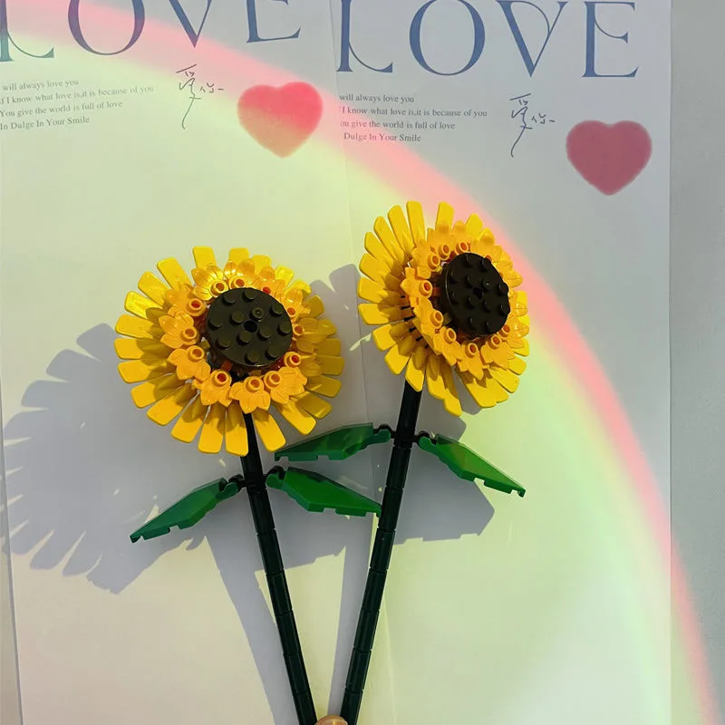 2022 Girls Art Sunflower Bouquet Building Blocks Bricks Friends Moc Home Decoration Plant Compatible 40524 Toys for Kids Gifts