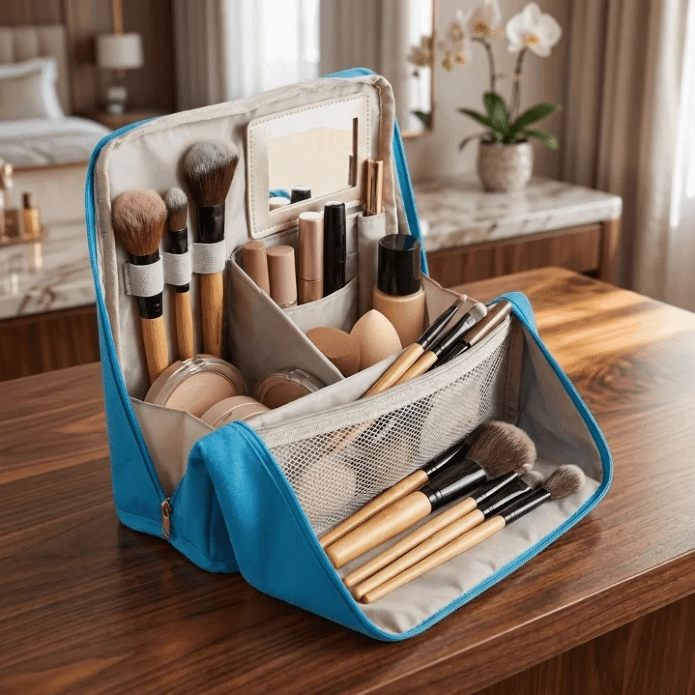 

Large Capacity Vertical Makeup Bag Multi-Compartment Standable Student Stationery Bag Multifunctional Minimalist