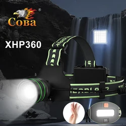 COBA-linterna frontal con detección de Faro, lámpara potente de 60W, tipo C, pantalla de potencia de salida USB con tira de luz nocturna