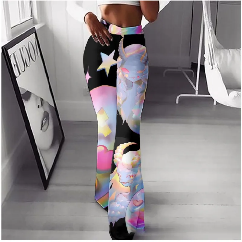 Colorful Pink Women\'s Flare Leggings Kawaii Girly Bottoms Harajuku Cute Soft Stretchy Pants Running Yoga Pants Full-Length Pant