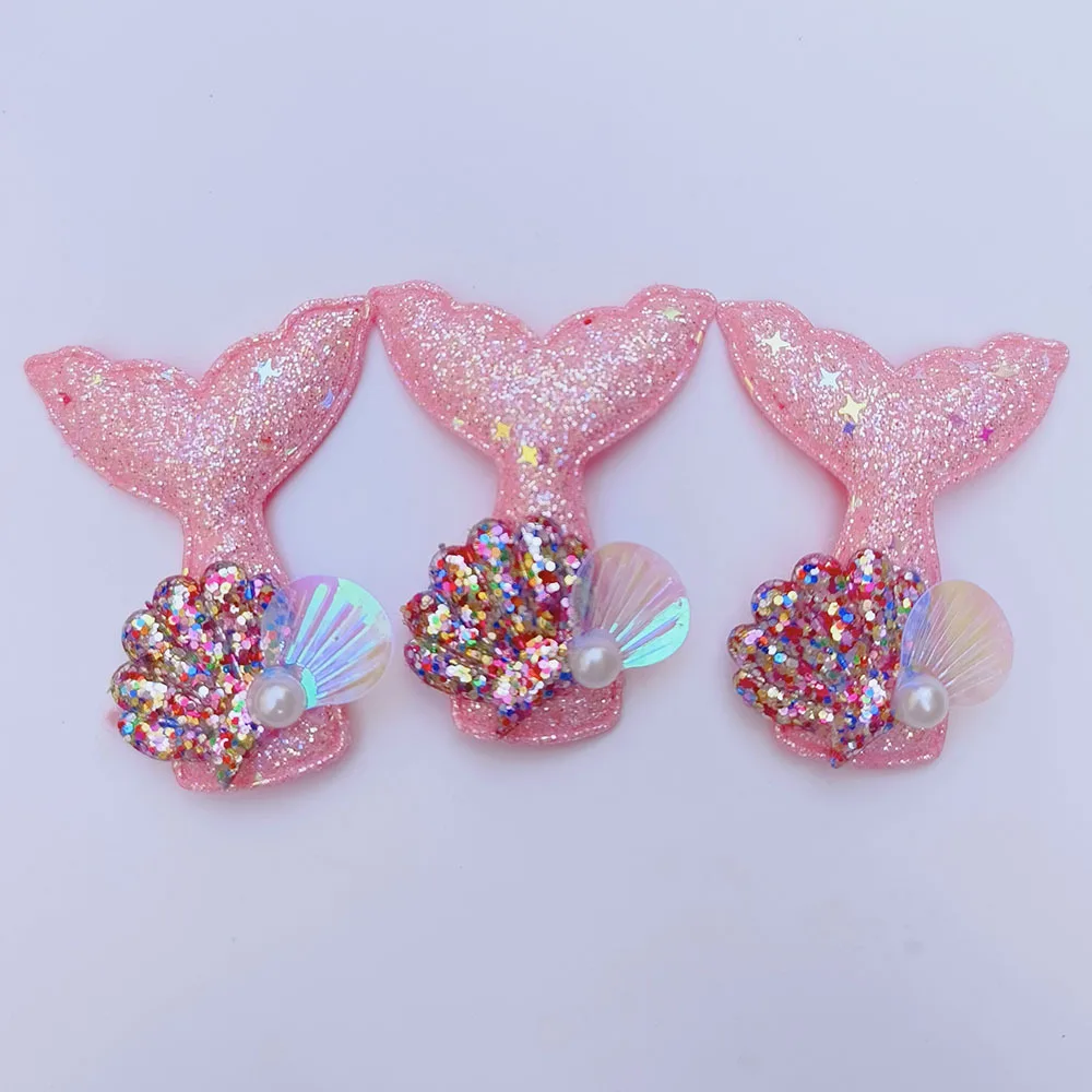 10Pcs /lot   shiny Ultrasonic mermaid shell  Applique for DIY Clothes Hat Headwear Patch Sewing cloth  Decoration
