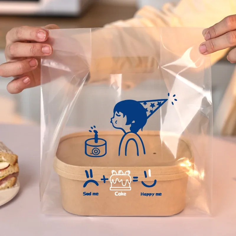 

Thicken Disposable Plastic Packaging Bag Cartoon Pattern Takeout Handbag Food Grade Cake Baking Transparent Packaging Pocket