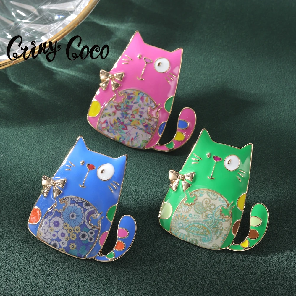 여자 귀여운 핑크 에나멜 활 고양이 브로치 핀 쥬얼리 여자 만화 동물 브로치 핀 여성용 가방 파티 스카프 천 2024