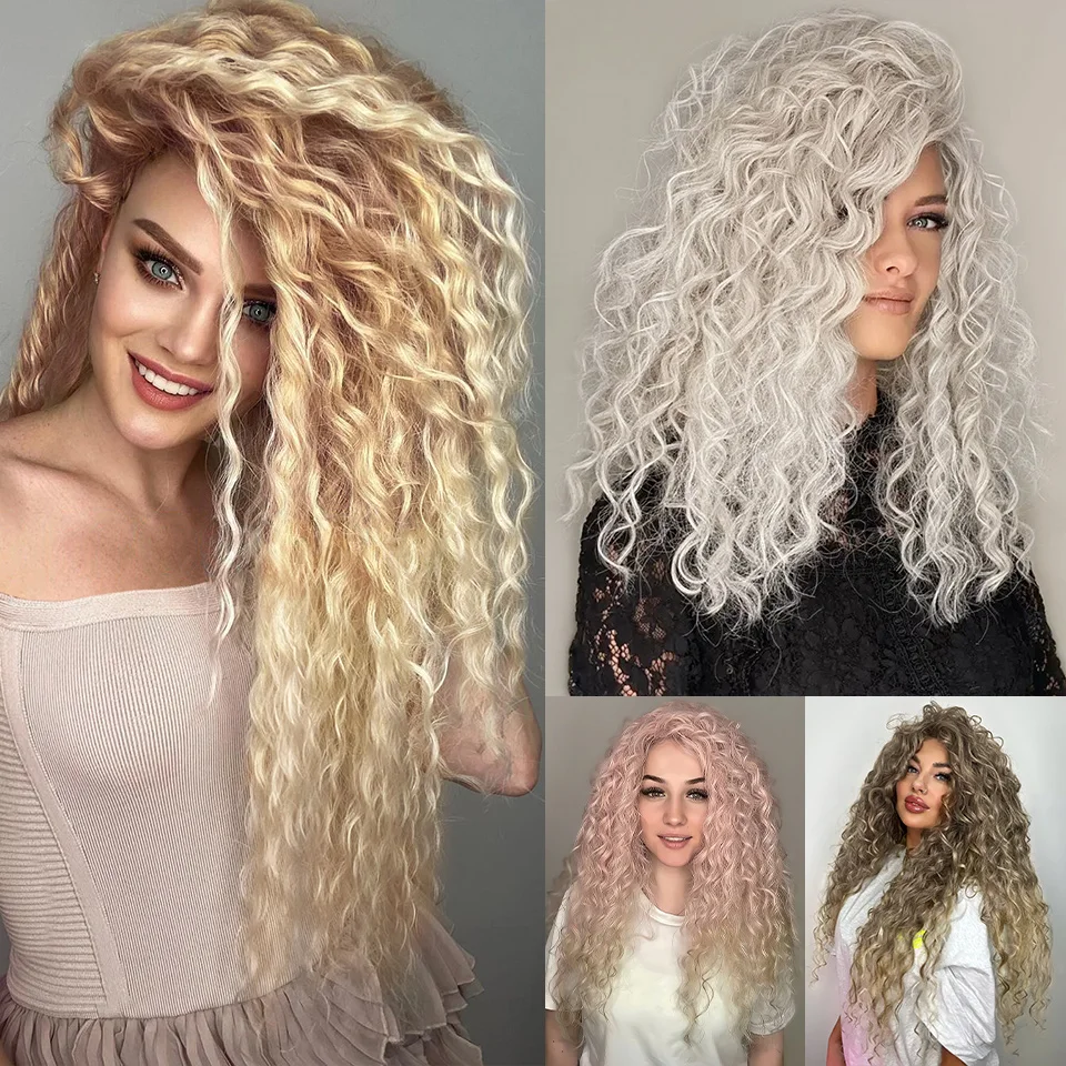 Jay-extensão do cabelo sintético, 22 polegadas, onda profunda, crochê, afro, encaracolado, omber, rosa, gengibre, para meninas