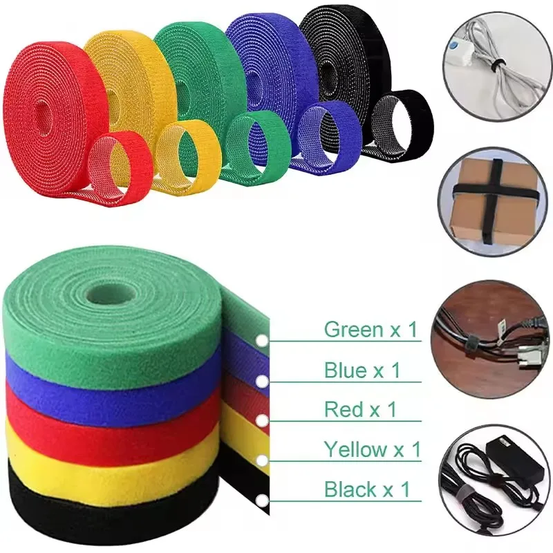 1/5M Cable Ties Reusable Adhesive Hook Loop Bundle Fastener Nylon Strap Organizer Self Clip Holder Management Straps Wire Tie