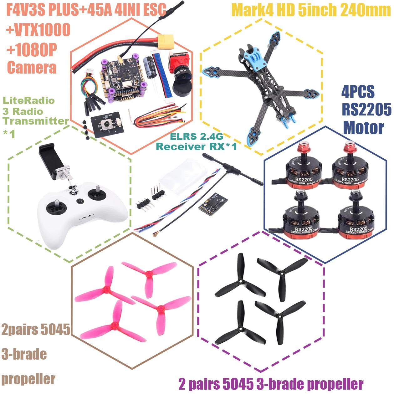 Rctosky F4V3S PLUS MARK4-HD Mark 4 HD 5inch 240mm F4 V3 V3S FC Flight Controller RC Drone FPV Racing Quadcopter Betaflight INAV