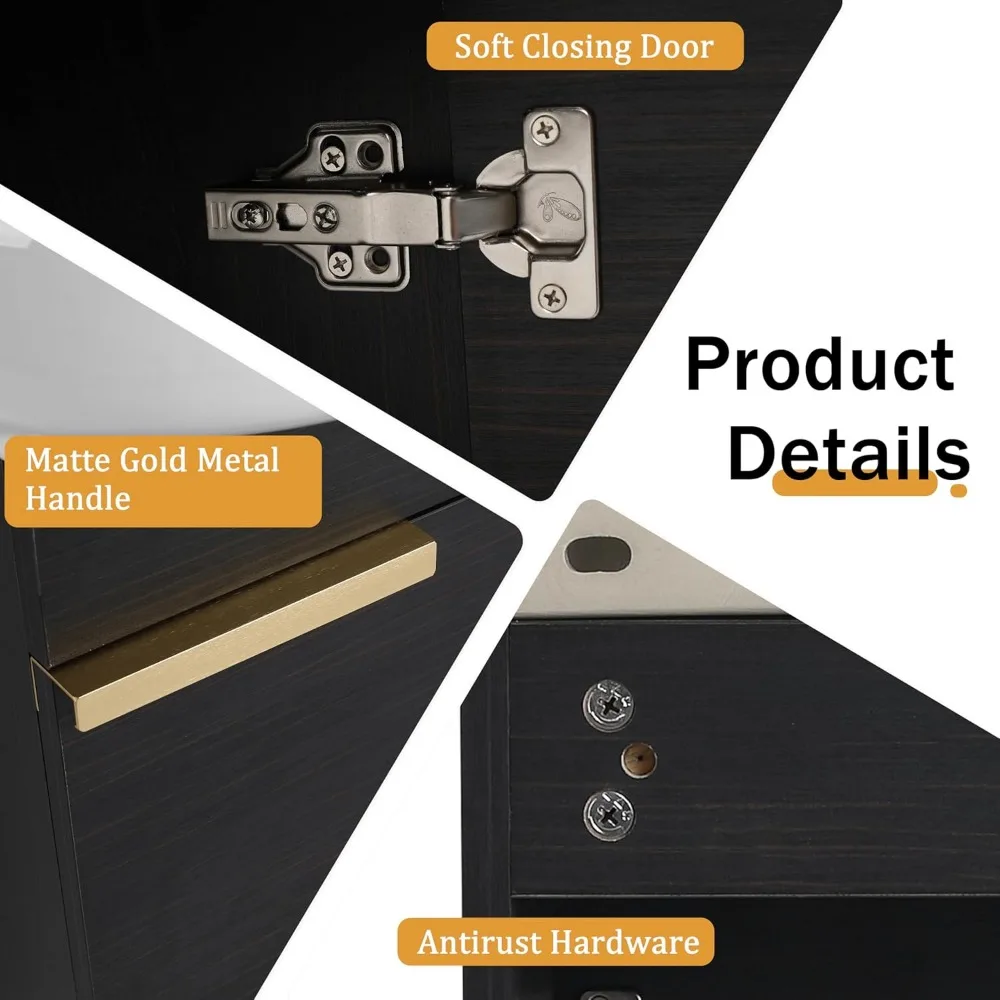 vaidade contemporânea de parede de 16" com pia integrada e armário preto