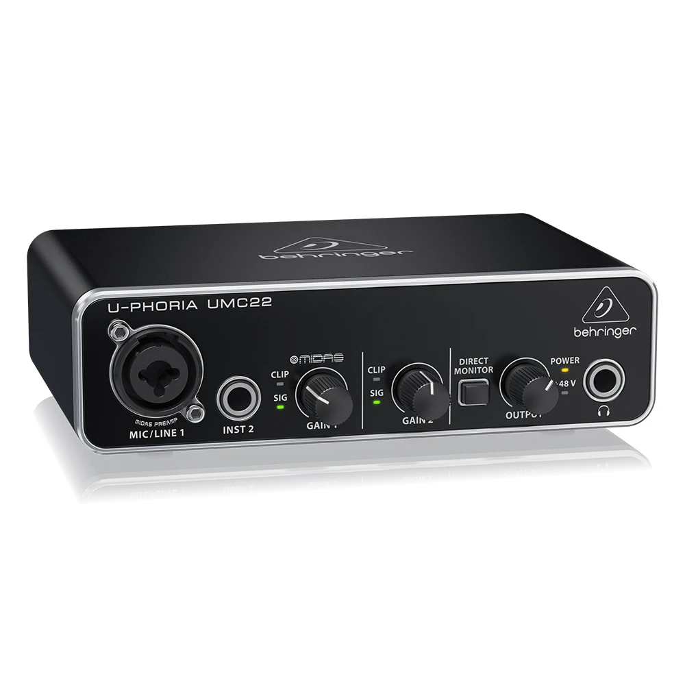 Baru u-phoria UMC22 kartu suara 2-Channel USB Audio antarmuka dengan 1 Midas Preamp & 48V Phantom Power Studio peralatan Suara