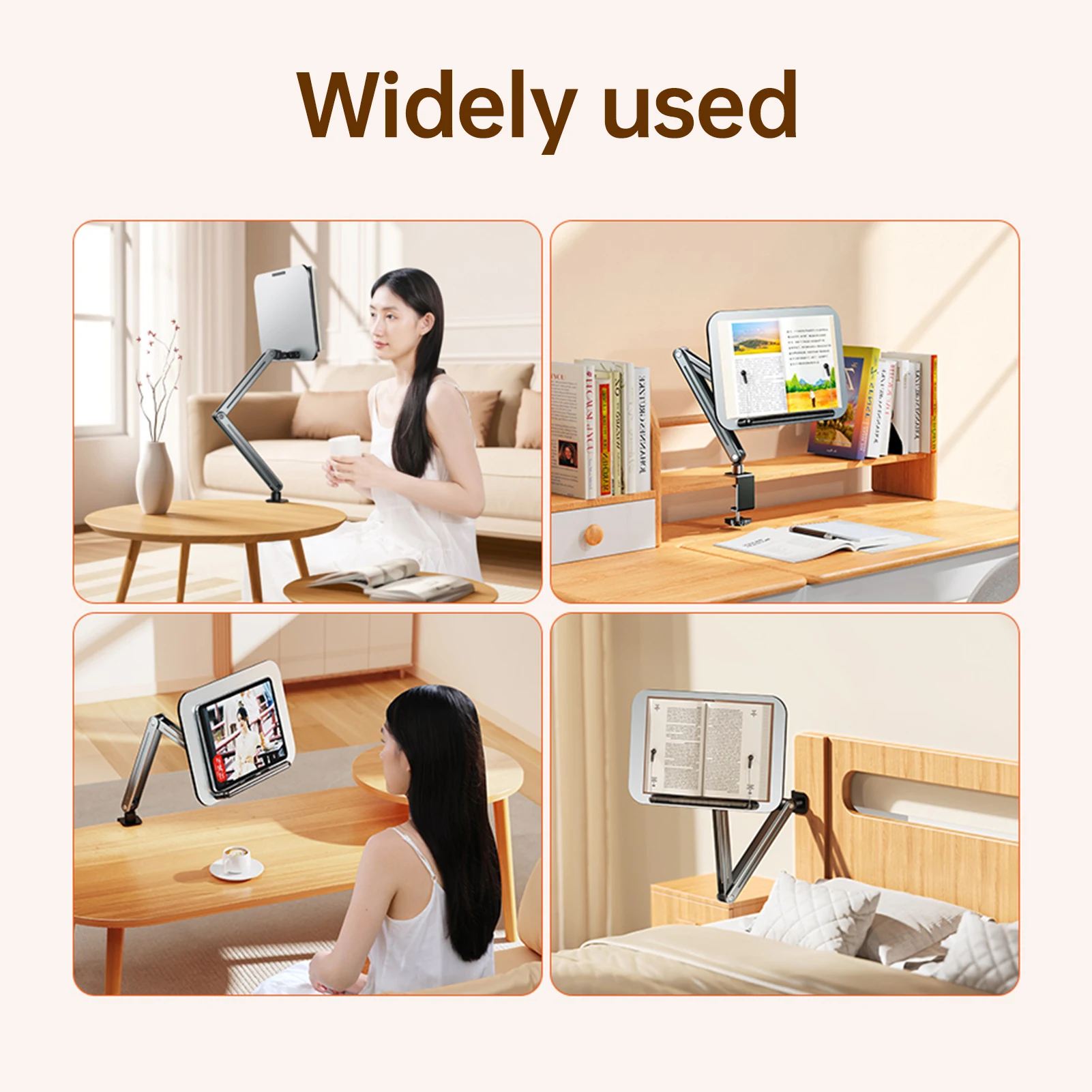 Desktop Book Stand for Reading with Cantilever Arm 360° Rotating and Foldable Aluminum-plastic Panel to Adjust Angle and