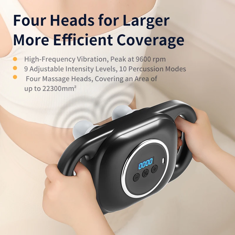 4 Heads 9 Gears 10 Modes 30KG Powerful Thrust Professinal Massager Gun for Pain Relief in Back Leg Neck Shoulder and Full Body