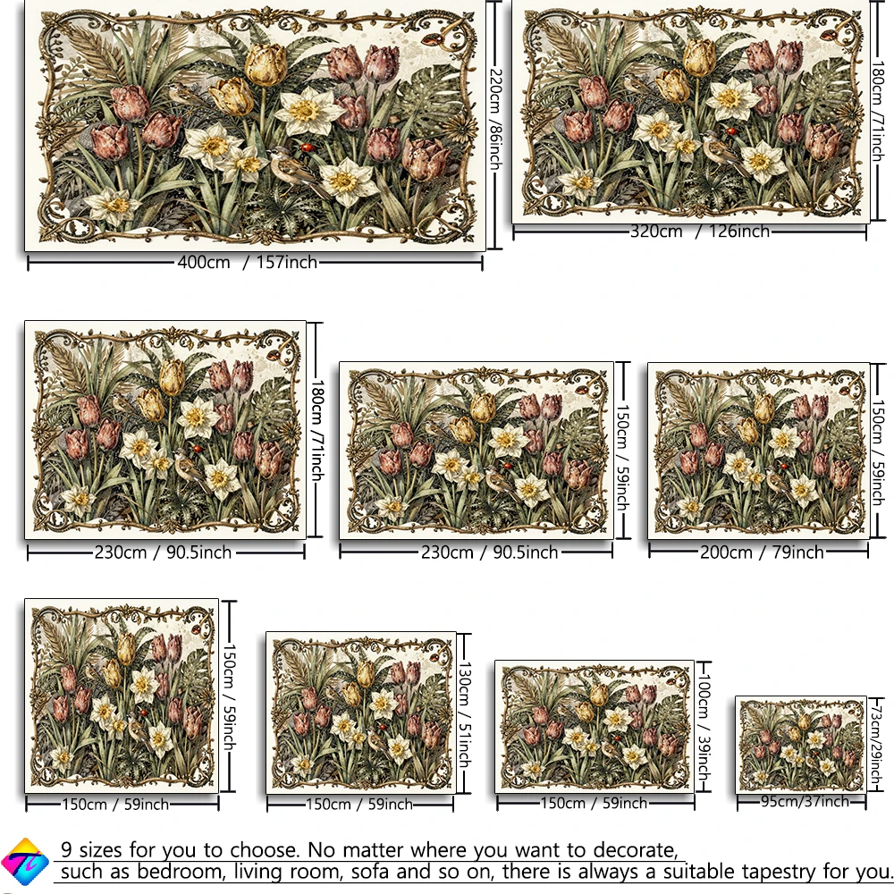 Tulip And Insect Bird Printed Tapestry Wall Hanging Simple Art Bohemian Style Living Room Bedroom Home Decor