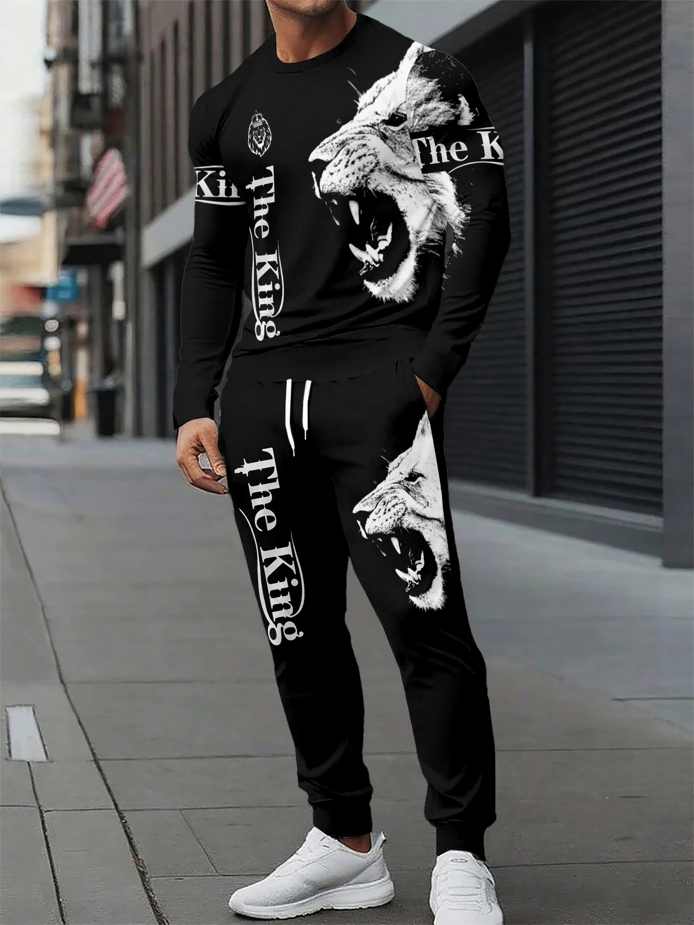 

Hot Sell Summer Men Clothing Printed Men Long Sleeve Casual Sweatpants Set Men Long Sleeve T-Shirt+Pants Two-Piece Set